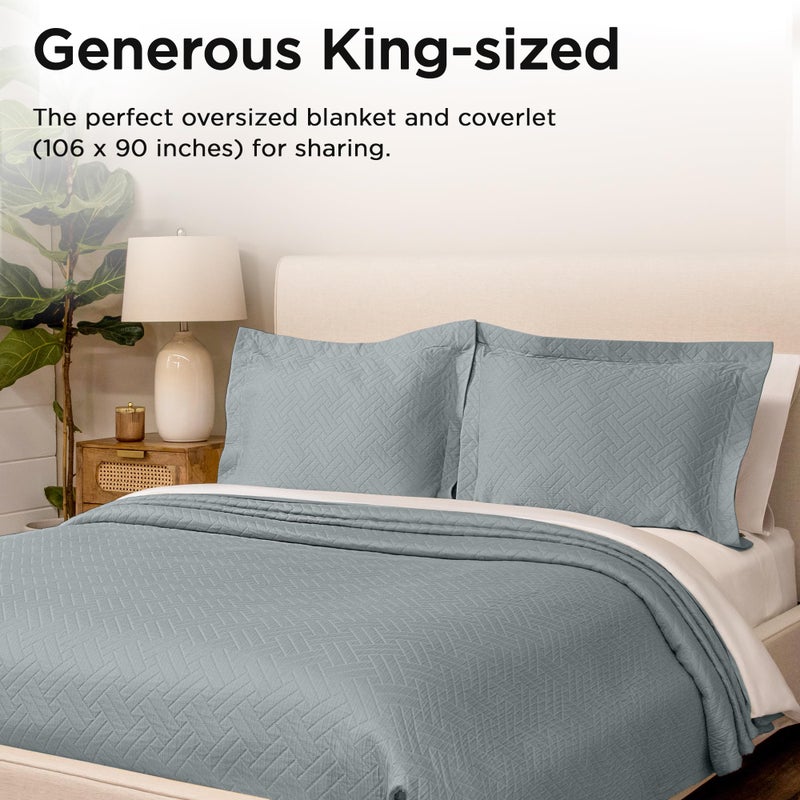 Threadmill Luxury Cotton Blankets for King Size Bed | All-Season Cozy 100% Cotton King Size Blanket | Jacquard Soft & Lightweight Coverlet fits California King Size Bed, 104x92 | Scottish Grey - Image 2